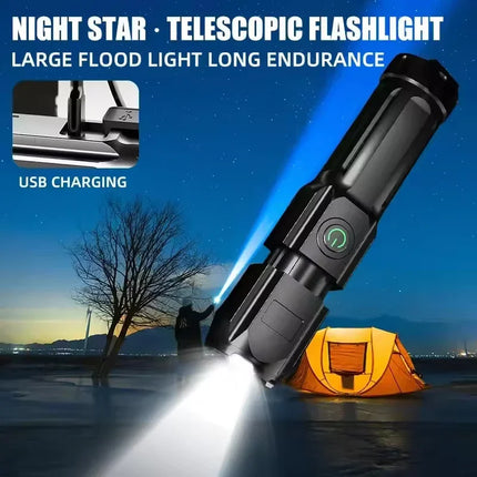 Powerful LED Flashlight Rechargeable USB Built-in Lithium Battery Waterproof Zoom Fishing Hunting Camping Tactical Flashlight