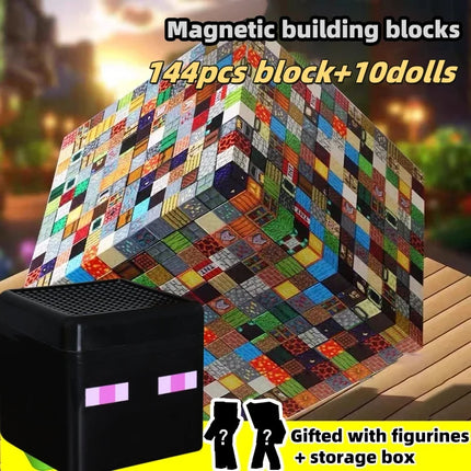 Magnetic Building Blocks Storage Set - 144 Pieces DIY Play Table for Kids