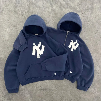 Y2K Harajuku Fashion Letter Pattern Printed Hooded Sweatshirt Hip Hood Casual Loose Men and Women Oversized Zipper Sweatshirt