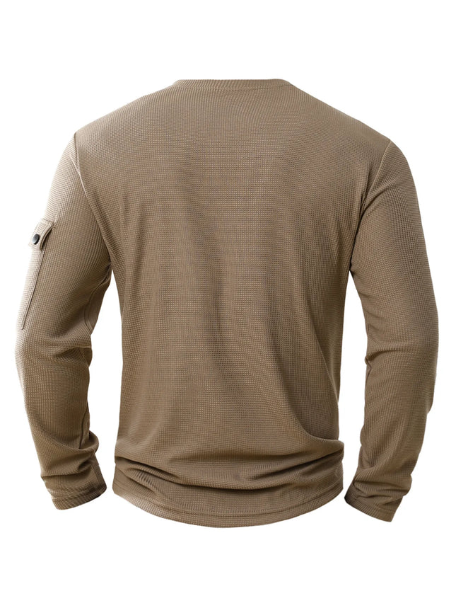 Men's New Button Henley Neck Shirt Long Sleeve Casual Solid Color T-Shirt Fashion Waffle Cotton Fake Two-Piece T-Shirt
