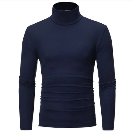 2026 Spring New Men's Turtleneck T-shirt Long Sleeve Slim Fit Solid Color High Elastic Bottoming Pullovers Basic Style Male Tops