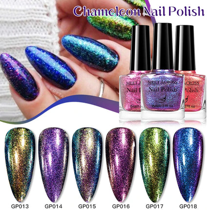 2pcs 8ml Chameleon Nail Polish Set Gorgeous Glitter Galaxy Chrome Holographic Nail Polish No-Bake Quick Dry Long-Lasting Nails
