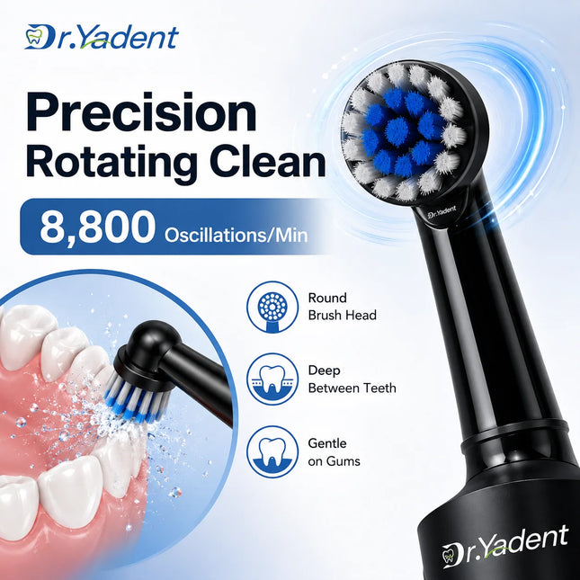 Dr. Yadent Rotating Electric Toothbrush IPX7 Waterproof 3 Modes 4 Toothbrush Heads Rechargeable Battery for Adults Deeper Cleaning
