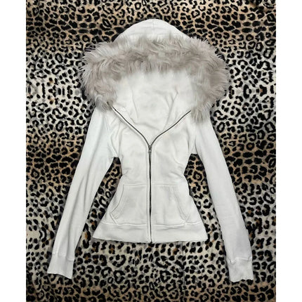 Pink leopard print hooded zipper long-sleeve sweatshirt for spring and autumn comfortable slim fit fashionable street wear 2000s