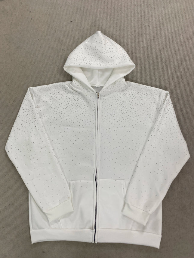 Gothic Rhinestone Inlaid Hoodie Solid Color Oversized Casual Jacket Trendy BF Style Fashion for Men And Women