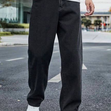 Men's Straight Jeans - Relaxed Fit with Great Drape, Tummy & Slimming Dark Grey Wash