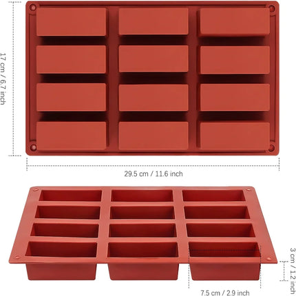 Granola Bar Mold, Rectangle Silicone Candy Molds for Baking Energy Bars Chocolate Bar Mold 12-Cavity Butter Mould