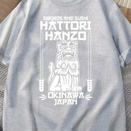 Hattori Hanzo RED Swords and Sushi Kill Bill Okinawa Japan tarantino T-Shirt Crew Neck Short Sleeves Loose Fashion Streetwear