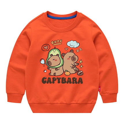 Cute Capybara Printed Kids Cotton Sweatshirts Boys Girls Spring Pullover Children's Japan Style Sportswear Long Sleeve T-shirt