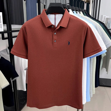 100% pure cotton high-end brand men's short sleeve polo shirt, summer fashion, original pony embroidery, golf polo, casual T-shirt