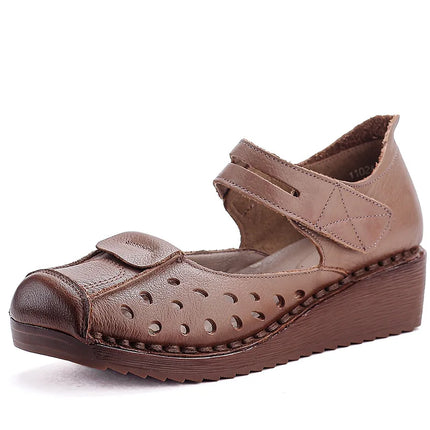 New Women's Breathable Perforated Leather Mules Vintage Tassel Slip on Flats Woman Casual Summer Shoes Hollow Slippers Outdoor