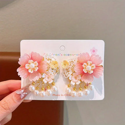 Kids Accessories Chinese Silk Butterfly Pin - Embroidery Tassel Danglers Coming-of-Age Ceremony Collection Butterfly Hair Clip