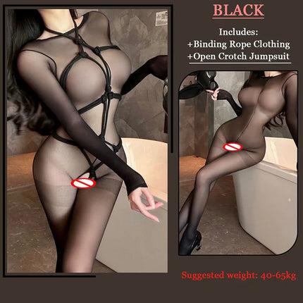 Women Hot Sexy Hollow Lingerie Crotchless Body Rope Bondage Open Crotch Jumpsuit Cosplay Underwear Female SM Sex Porno Clothing