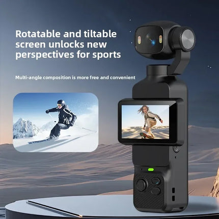 Handheld Gimbal Action Camera 4K HD 180° Rotatable Lens Anti-shake Pocket Vlog Camera with Fill Light for Outdoor Sports