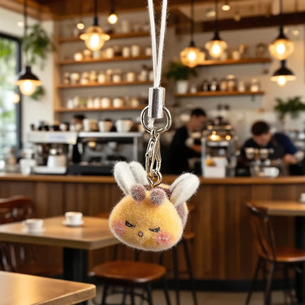 Flocking Animal Dog Cat Pendant Cute Keychain Keyring Bag Earphone Car Keychain Decor Keychains Accessories Phone Chain Lanyard