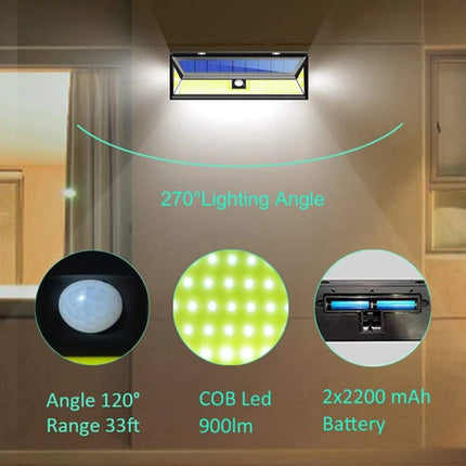 Solar Lights Outdoor 180 COB Solar LED Wall Lamp Waterproof Motion Sensor 3 Modes Super Bright for Garden Front Door Garage Path