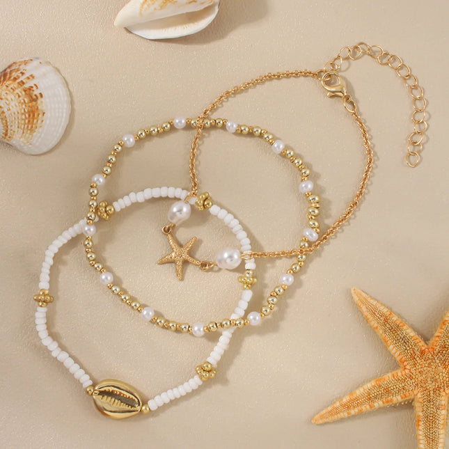 Bohemian style new gold star-shaped seashell fashion multi-purpose ankle chain set of three pieces