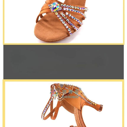 Latin Dance Shoes for Women Rumba Chacha Performance High Heel Diamond Shoes 33-41 Size Girl's Ballroom Waltz Competitoin Shoes