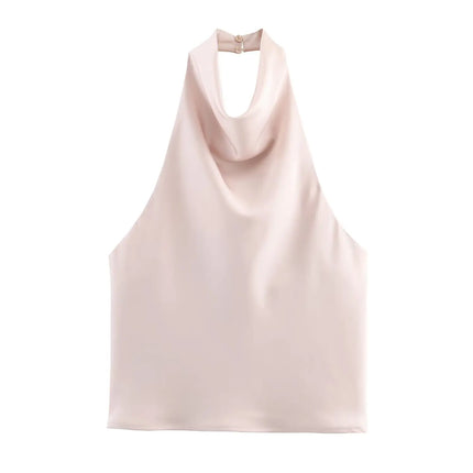 JNLEAOG Autumn New Women's Fashion Design Silk Satin Feel Hanging Neck Dress European Sleeveless Slim Fit Polyester Velvet