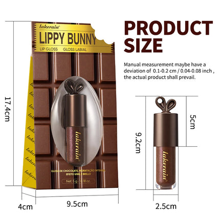 Lakerain Chocolate Rabbit Lip Gloss Mirror Effect Moisturizing Smooth Non-Sticky Long Lasting Hydration Lippy Bunny Lipstick