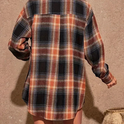 Plus Size 1XL-5XL Women's Fashion Comfortable Plaid Print Blouse Ladies Loose Long Sleeve Turn Down Collar Shirt