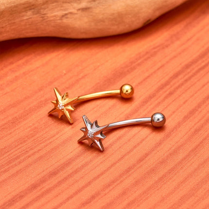 ASTM F136 Titanium 16G CZ North Star Rook Earring 6mm 8mm 10mm 12mm Curved Barbell Eyebrow Cartilage Tragus Labret Piercing