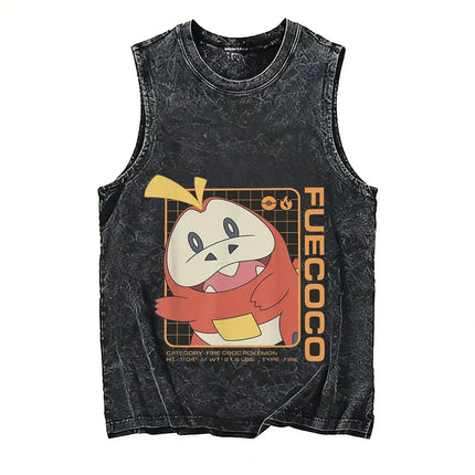 2026 Hot Pokemon Oversized Vintage Washed Vest Anime Men's Tank Top Man Sleeveless Shirt Summer Y2k Clothes T Shirts Gym Clothes