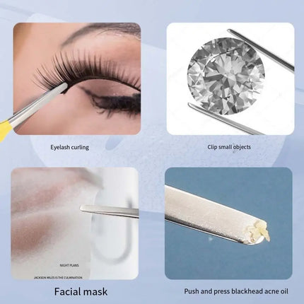Pince à sourcils multifonctionnelle à bout rond, applicateur de faux cils droits en acier inoxydable, aides à l'extension des cils