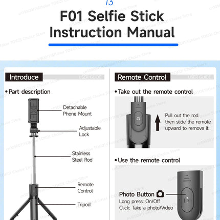 TOKQI Selfie Stick Tripod Phone Stand Portable Mini Tripod with Wireless Bluetooth for Android and Iphone Cell phones Shoot Vlog