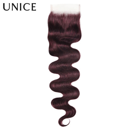 UNice Black Cherry Body Wave 4x4 Lace Closure 1PC Free Part 100% Human Hair Closure 14-20 Inch