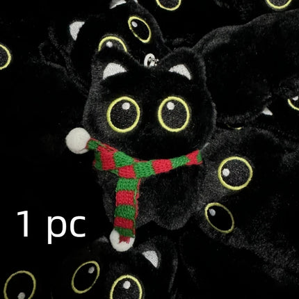 New Kawaii Big Eyes Cat Plush Doll With Scarf Black Cat Keychain Bag Pendant Cartoon Kitten Ornament Festival Gift For Friends