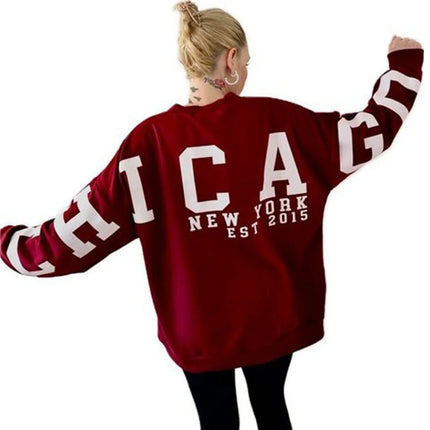Women's Oversized Long Sleeve Fleece Lined Hoodie Street Style Comfortable Casual Polyester Spandex Blend round Neck Print