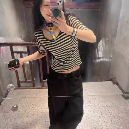 Tonngirls Y2k Fairycore Print T-Shirt Women Three Quarter Japanese 2000s Crop Tops Streetwear American Retro Grunge Tops Slim