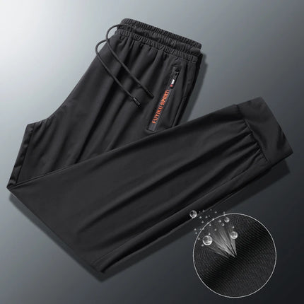 Men's Summer Ice Silk Jogger Sweatpants Zipper Pockets Breathable Running Gym Workout Athletic Mesh Pants Drawstring Design