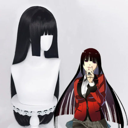 Cartoon Character Cosplay Hair Extensions Synthetic Wigs Natural Breathable Head Cover Black Long Straight Wig Hat for Women