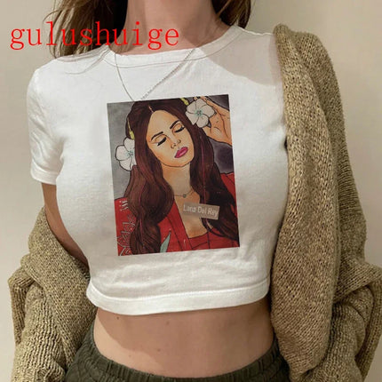 Crop Top Lana Del Rey Ldr Sailing Graphics T Shirt Cropped Harajuku Women Vintage Short-Sleeve T-Shirt Streetwear Female Tshirt
