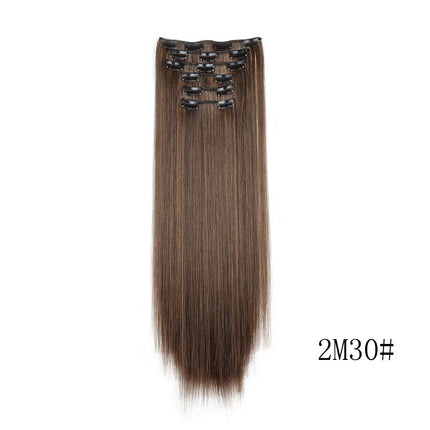 16 Clips in Hair Extensions 24Inchs Long Straight Hairstyle Synthetic Blonde Black Hairpieces Heat Resistant Fake Hair 6Pcs/Set