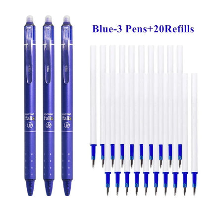 0.5mm Retractable Erasable Gel Pens Set with Refills Black Blue Gel Ink Built-in Eraser Office Supplies Exam Stationery Kit