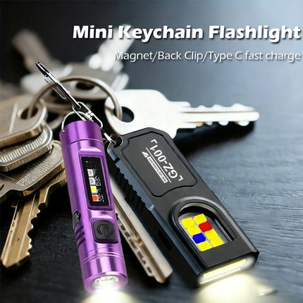 Powerful Mini COB LED Keychain Flashlight USB C Rechargeable Hanging Work Light Waterproof Keyring Camping Walking Pocket Lamp