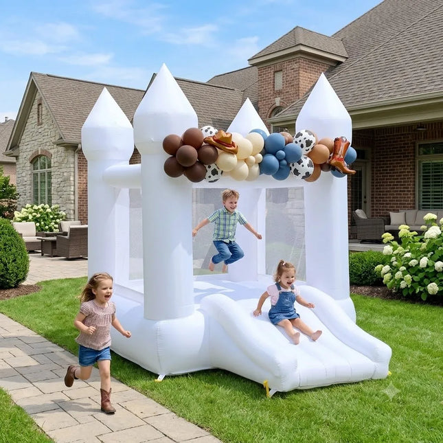 VANCEN Oxford 6FT White Bounce House with Slide Elegant Party Decoration Easy Setup Bouncy castle Structure for kids Birthdays And Events