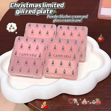 Cappuvini Double Water Glow Blush Cream Hydrating Blusher with Fine Shimmer Natural Makeup Effect Blush Palette
