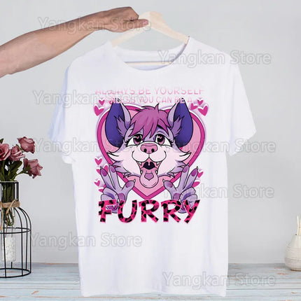 Meme Funny Fur Furry Cute T-Shirt Men Unisex Anime Cartoon Design Men Tee Shirt Homme Summer Tops Short Sleeve Vintage Style