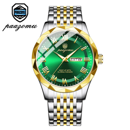 PAAZOMU Sport Original Men Clock Quartz Date Week Luxury Man Wristwatch Waterproof Luminous Stainless Steel Men's Watches Reloj