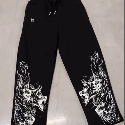 Harajuku Red Spider Lily Print Casual WideLeg Cargo Pants Japanese Unisex Street Fashion Loose Fit Comfortable Oversize Daily