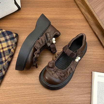 2026 Spring Autumn Height-Increasing Women's Mary Jane Shoes Concise Butterfly-knot Single Shoes Ladies' Elegant Dress Leather Pumps