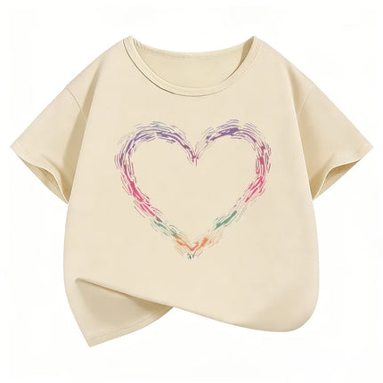 Y2k Fashion Short Sleeve T Shirts Heart Kids Children's T-shirt Boys Girls Summer Spring Casual Top Tee Shirt
