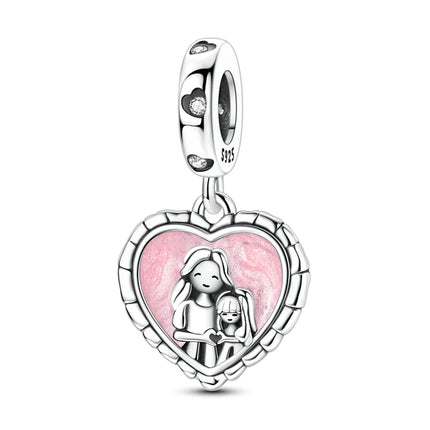 Charm Bead 925 Sterling Silver Heart Starry Sky Family Mother-Daughter-Sister Charm Fit Bracelets Pendant Women DIY Jewelry Gift