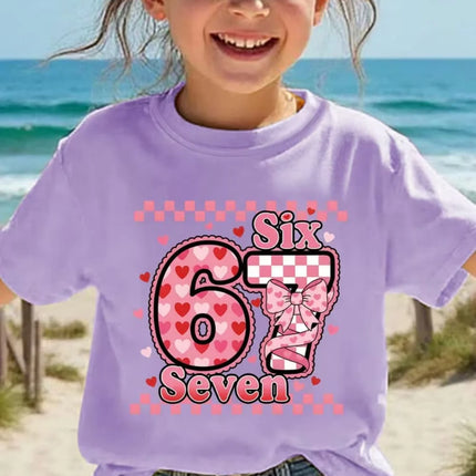 Fun Six Seven 6 7 Meme Design T-Shirt for Kids Chaotic Humor Y2k Game Saying Tees Casual O-Neck Top Fashion Children's Clothing