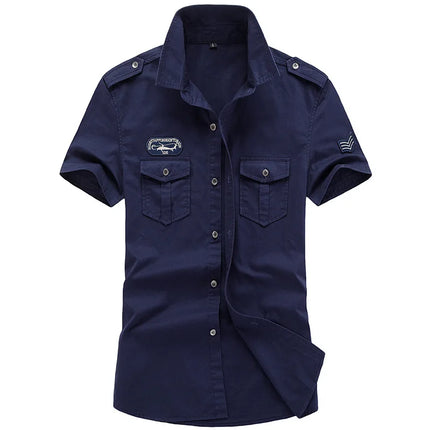 2025 New  Military Shirt Men Long Sleeve Casual Dress Shirt Male Cargo Work Shirts With Embroidery 115