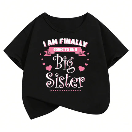Big Sister with Love Heart Letter Printed T Shirts Kids Children's T-shirt Girls Summer Spring Casual Top Tee Shirt
